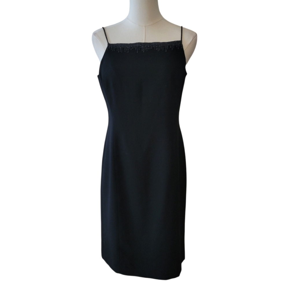 Vintage Ann Taylor Beaded Black‎ Wool Dress Size 6 Petite
